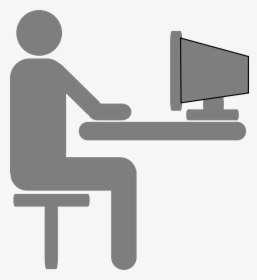 Person At Desk Png -user Desk Grey Screen Work Png - Person Sitting At Computer Clipart, Transparent Png, Transparent PNG