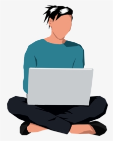 Clip Art Laptop Manspreading Can Stock - Cartoon Sitting Down At A Computer, HD Png Download, Transparent PNG