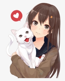 Hairstyle,black Hair,hair - Anime Girls With Cats, HD Png Download, Transparent PNG
