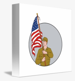 American Soldier Holding Usa Flag Circle Drawing - Soldier With Flag Drawing, HD Png Download, Transparent PNG