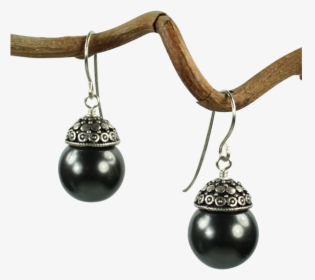 Black Pearl Filigree Cap Earrings   Class Lazyload - Black Pearl Drop Earrings With Silver Filigree, HD Png Download, Transparent PNG