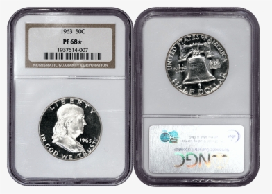 Proof 1963 Franklin Half Dollar ~ Ngc Pf 68 Star - Silver, HD Png Download, Transparent PNG