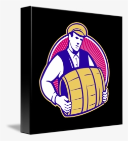 Bartender Carrying Beer Keg Retro Round Ornament - Illustration, HD Png Download, Transparent PNG
