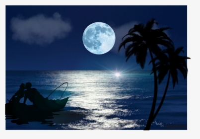 #lua #mar #casal #amor #coqueiro - Full Moon Party Moon, HD Png Download, Transparent PNG