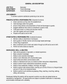 Parttime Bartender Job Description Main Image - Job Specification For A Position In A Food Establishment, HD Png Download, Transparent PNG