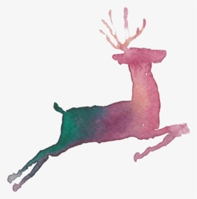 Painted Deer Running Png Download - Reindeer Running Painting, Transparent Png, Transparent PNG