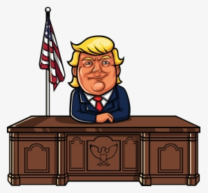 He S Not Focussing On The Policy Under Discussion Folks - Cartoon Donald Trump Sitting At Desk, HD Png Download, Transparent PNG