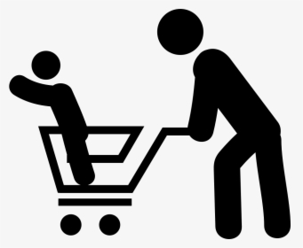 Man With His Son In A Shopping Cart - Woman Pushing Shopping Cart Png, Transparent Png, Transparent PNG