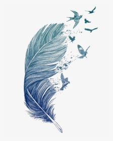 Blue Tattoo Printmaking Printing Feather Bird Clipart - Birds Flying Off Feather, HD Png Download, Transparent PNG