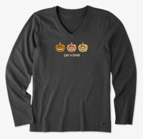 Women S Pumpkin Trio Long Sleeve Crusher Vee - Womens Halloween Tshirts, HD Png Download, Transparent PNG