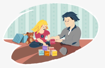 Dad Playing With Blocks With Daughter - Clip Art, HD Png Download, Transparent PNG