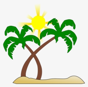 Beach, Palm Tree, Sun, Green, Brown, Yellow, Heat - Beach Clipart No Background, HD Png Download, Transparent PNG