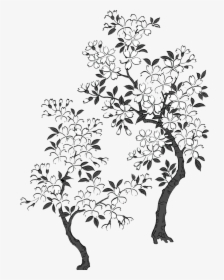 Black And White Cherry Blossom - Black And White Sakura Tree, HD Png Download, Transparent PNG