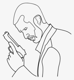 Outline, Danger, Gun, Man, Detective, Mission, Clipart - Gun With Man Draw Ing, HD Png Download, Transparent PNG