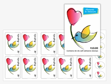 Booklet Of 10 $1 Love Bird Stamps Product Photo Internal - Cartoon, HD Png Download, Transparent PNG