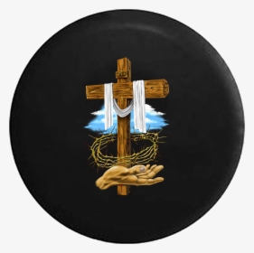 Wooden Cross Crown Of Thorns Jesus God Blessed Life - God Bless The Usa Tire Cover, HD Png Download, Transparent PNG