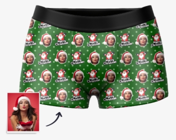 Christmas Hat Custom Santa Claus Face Boxer Shorts - Underpants, HD Png Download, Transparent PNG