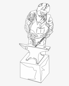 Blacksmith And Tools Black White Line Art 555px - Drawing, HD Png Download, Transparent PNG