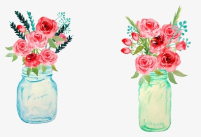 #watercolor #flowers #floral #bouquet #vase #mason - Garden Roses, HD Png Download, Transparent PNG