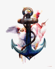 And Tattoo Art Anchors Birds Watercolor Painting Clipart - Hummingbird Anchor Tattoo, HD Png Download, Transparent PNG
