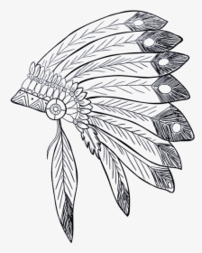 Indian, Native American, Tribe, Feathers, Chief - Native American Headdress Drawing, HD Png Download, Transparent PNG