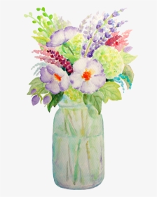 Mason Jar - Watercolor Flower In Mason Jar, HD Png Download, Transparent PNG
