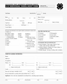 A Copy Of The 4-h Individual Enrollment Form - Ga 4 H Enrollment Card, HD Png Download, Transparent PNG