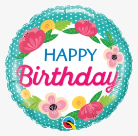 Happy Birthday Flowers Dots Foil Balloon - Transparent Happy Birthday Mylar Balloon, HD Png Download, Transparent PNG