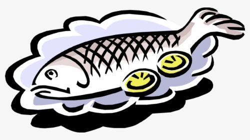Vector Illustration Of Whole Baked Fish Dinner With - Dibujo De Pescado Frito, HD Png Download, Transparent PNG