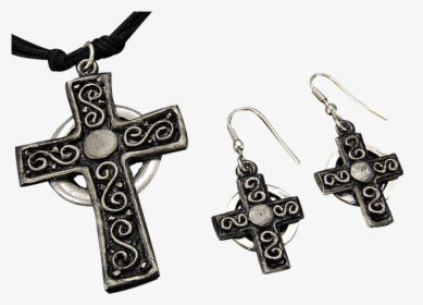 Antique Silver Cross Necklace And Earring Set - Earrings, HD Png Download, Transparent PNG