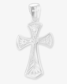 Sterling Silver Cross With Flower Design - Locket, HD Png Download, Transparent PNG
