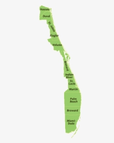 A Map Showing All Of The Coastal Counties On Florida - Florida Treasure Coast County Map, HD Png Download, Transparent PNG