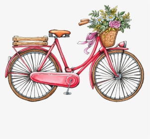 Bicycle Romantic Vintage Painting Watercolor Clothing - Bicycle Watercolor Png, Transparent Png, Transparent PNG