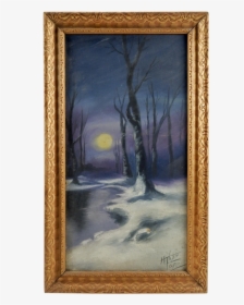 Vintage Moonlight In Winter Oil Painting - Winter Moon Oil Painting, HD Png Download, Transparent PNG