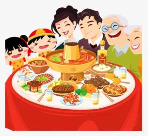 Wine Chinese New Year Reunion Dinner Family Food - Family Chinese New Year Clipart, HD Png Download, Transparent PNG