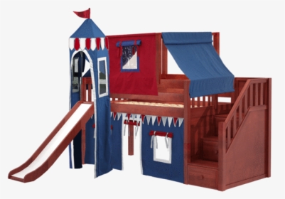Twin Low Loft Bed With Stairs, Curtain, Top Tent, Tower - Playground Slide, HD Png Download, Transparent PNG
