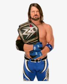 #ajstyles #wwe #styles #aj #champion #wrestling #wrestler - Aj Styles With Wwe Title, HD Png Download, Transparent PNG