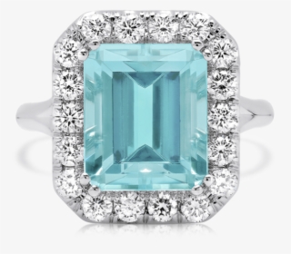 Emerald Cut Aquamarine Ring With Round Diamonds - Diamond, HD Png Download, Transparent PNG