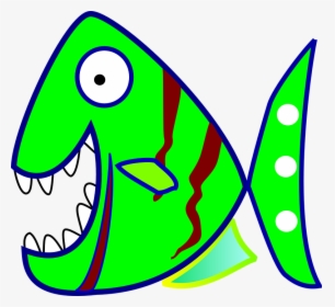 Piranha, Fish, Piraña, Green, Cartoon, Comic, Sea Life - Fish With Teeth Cartoon, HD Png Download, Transparent PNG