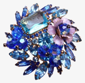D&e Blue Crystal, Rhinestone And Enameled Flower Brooch - Crystal, HD Png Download, Transparent PNG