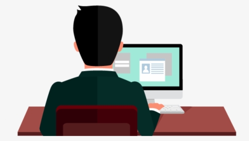 Guy Sitting At Desk By Computer Wordpress Development - Recruitment, HD Png Download, Transparent PNG