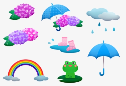 Rainy Season Frog Kawaii Asian Hydrangea Rain - Rain, HD Png Download, Transparent PNG