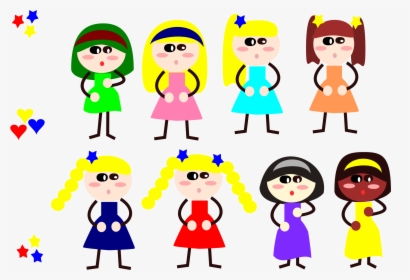 Girls-stickfigure Clip Arts - Eight Girls Cartoon, HD Png Download, Transparent PNG