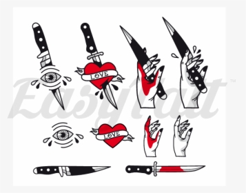Traditional Knives And Hearts Set - Old School Tattoo Knife, HD Png Download, Transparent PNG
