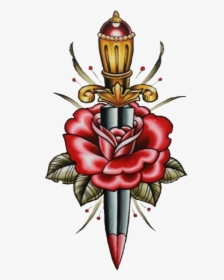 #mq #red #rose #roses #tattoo #knife #oldschool - Traditional Dagger And Rose, HD Png Download, Transparent PNG
