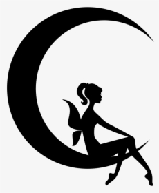 Fairy Relaxing On The Crescent Moon - Moon Fairy Silhouette Png, Transparent Png, Transparent PNG