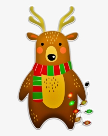 Christmas Bear, Deer, Lights, Christmas, Holiday - Cartoon, HD Png Download, Transparent PNG