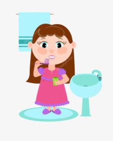 Brush Teeth Girl Brushing Her Clipart About The Children - Girl Brushing Her Teeth Clipart, HD Png Download, Transparent PNG