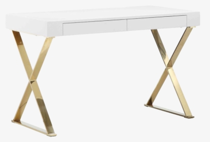 White, Desk, Lacquered, X Legs, Cross Legs, Brass, - End Table, HD Png Download, Transparent PNG