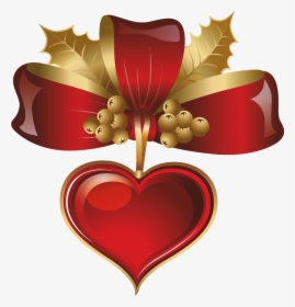 #red #christmas #hearts #heart #love #mistel #bow - Love Christmas Heart Clipart, HD Png Download, Transparent PNG